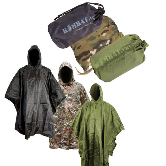 Waterproof Military style Camouflage and plain Ponchos