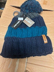 Rock Jock Mens Ladies Thermal Insulating Striped Beanie Bobble Hat with Cosy Fleece Lining