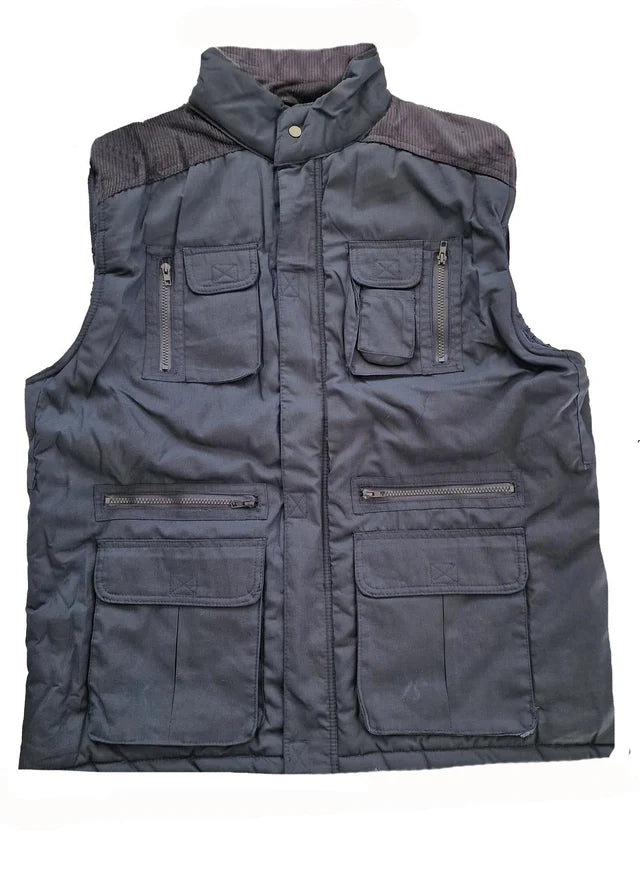 Mens Stalker Body Warmer Multi Pockted Waistcoat Fishing Hunting Corduroy Shoulder