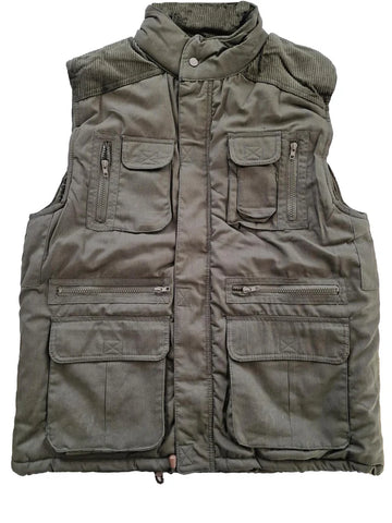 Mens Stalker Body Warmer Multi Pockted  Waistcoat Fishing Hunting Corduroy Shoulder