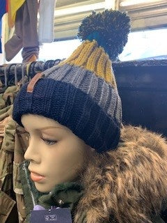 Rock Jock Thermal Insulating Striped Beanie Bobble Hat with Cosy Fleece Lining